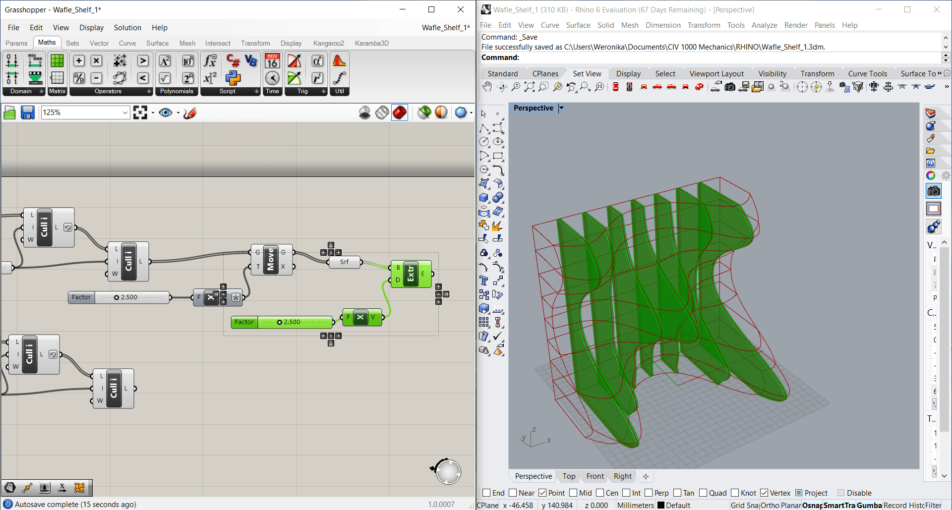 Using the 'Extrude' component to give the surfaces thickness.
