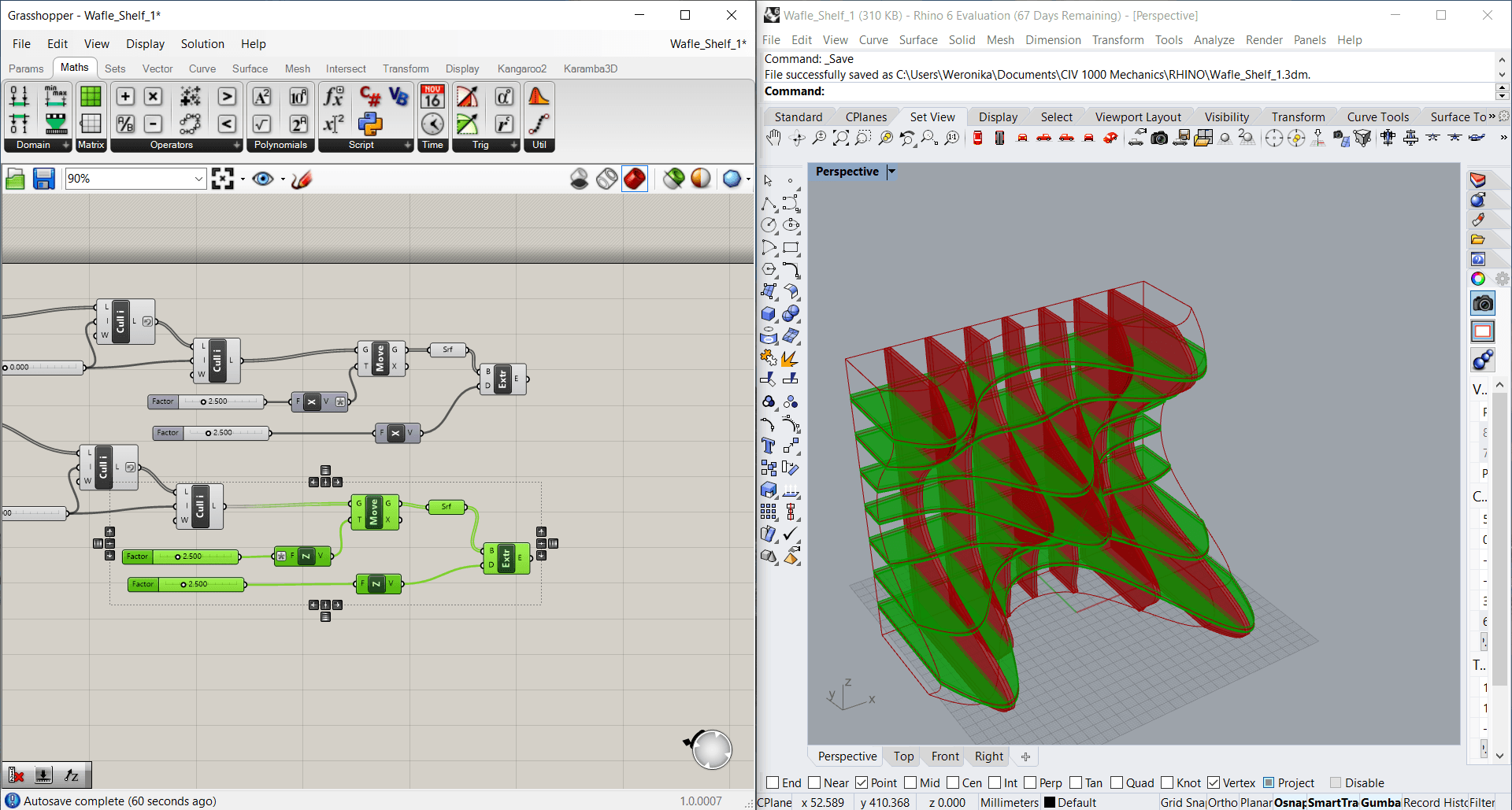 The final extruded solids for both x and z directions.