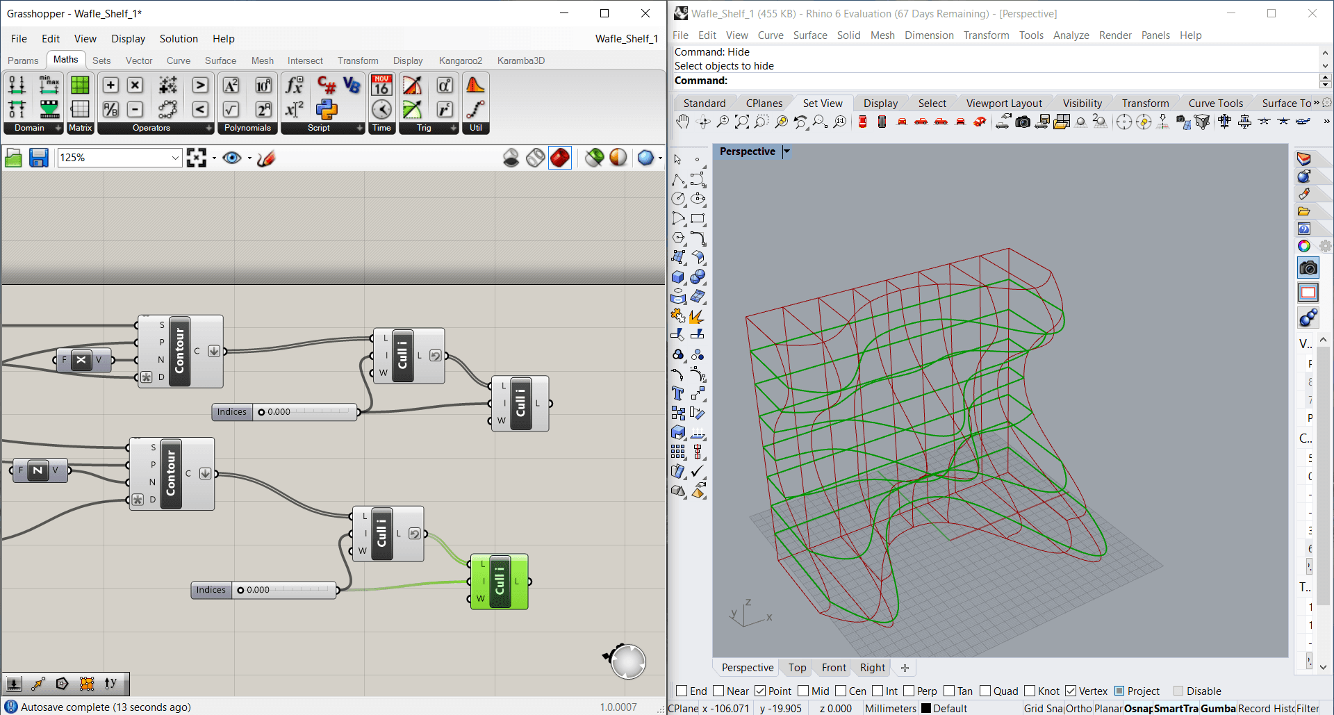 The final set of cleaned-up contour curves with the edges removed.