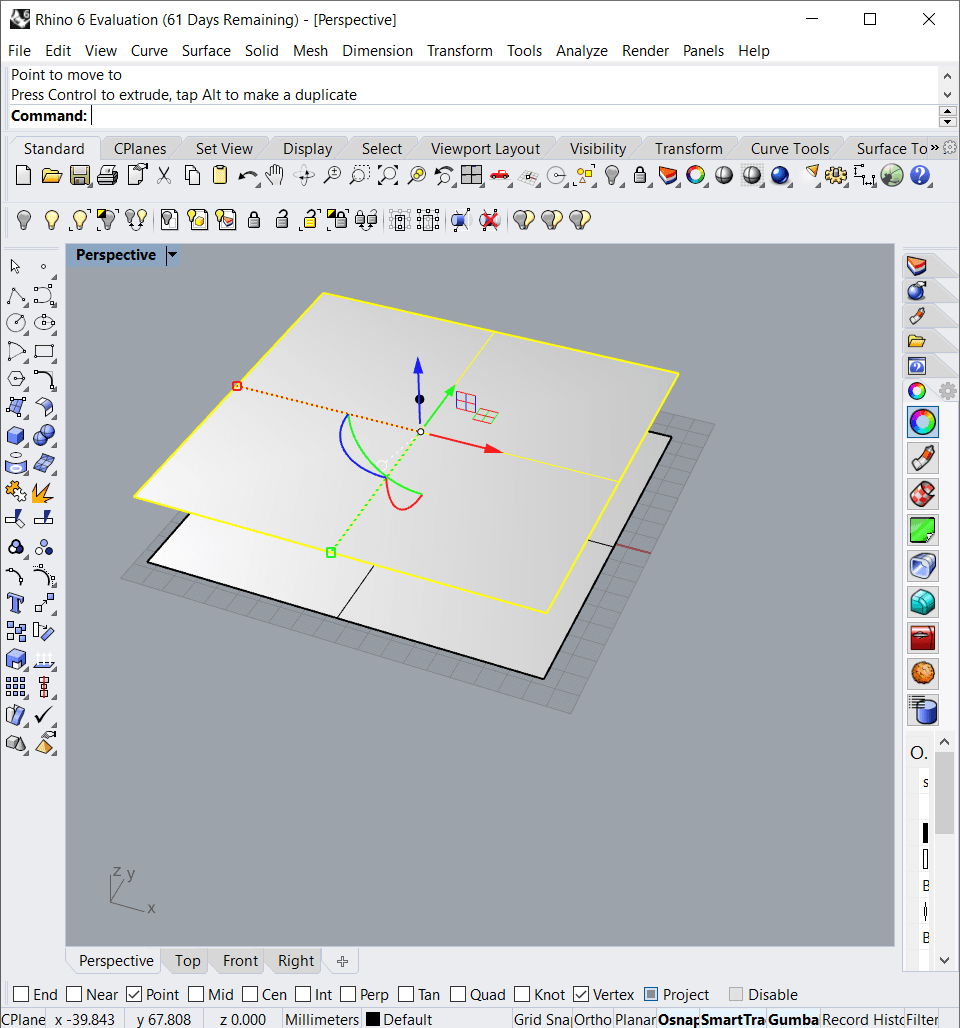Copying and moving the surface vertically in Rhino.