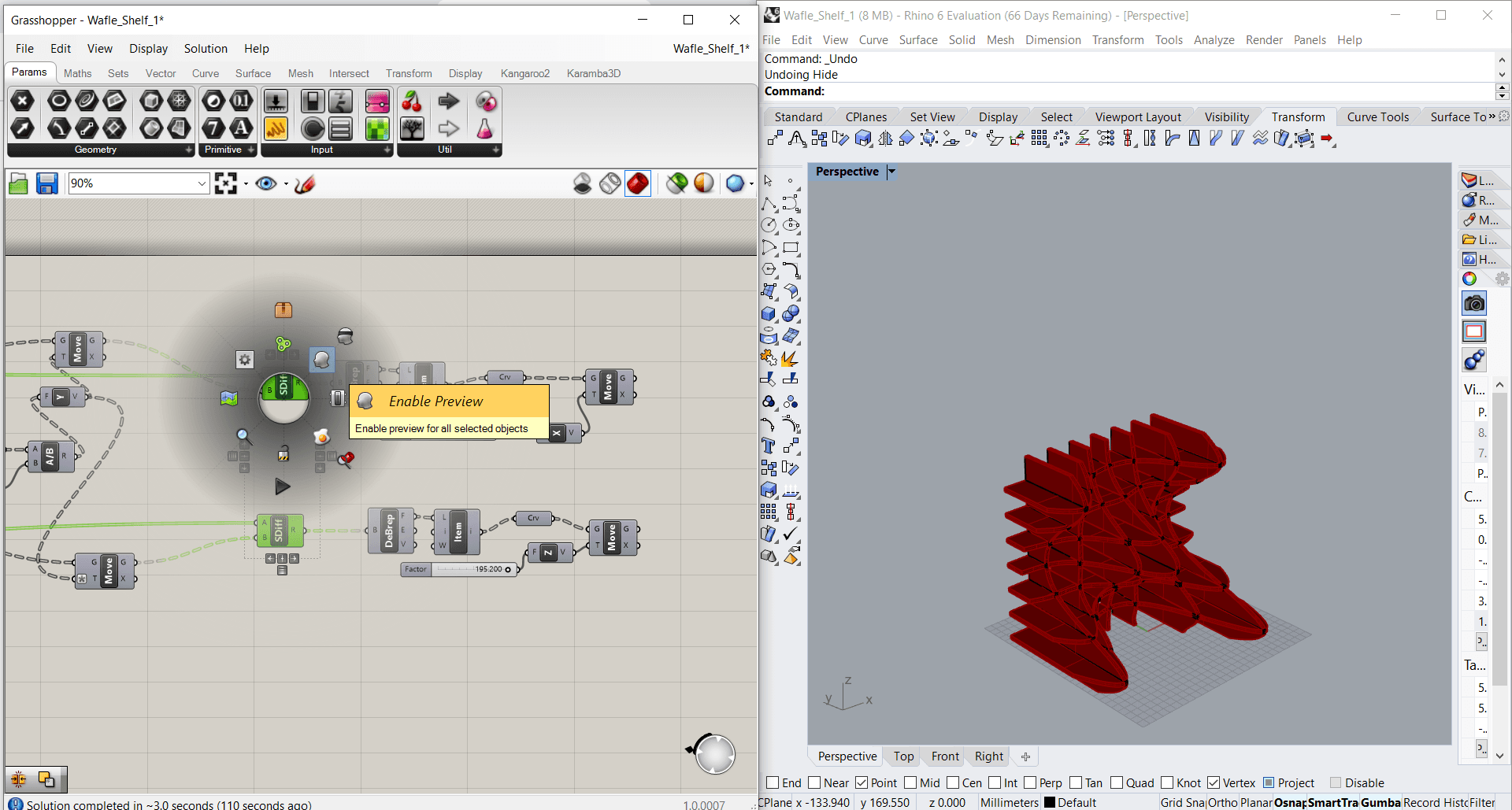 A preview of the final, assembled parametric shelf with notches.