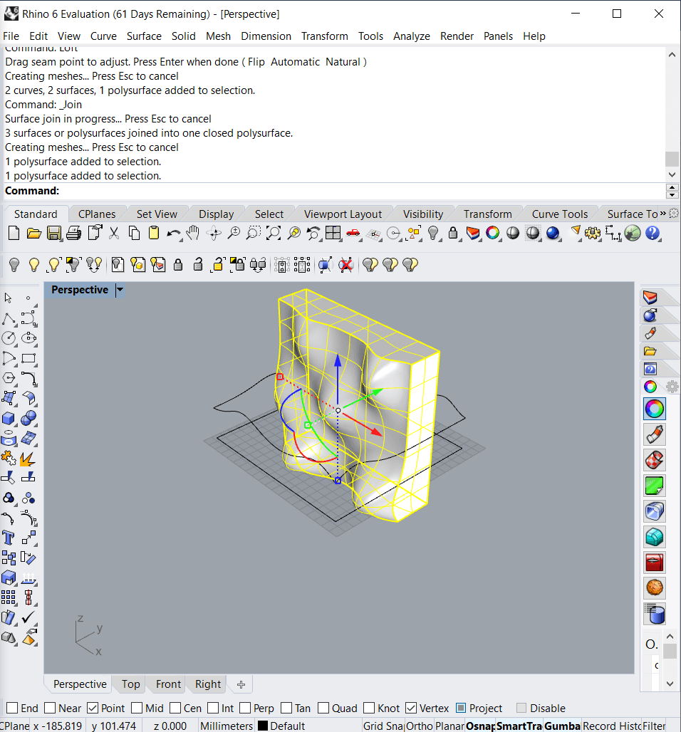 The final prepared solid in Rhino, ready for Grasshopper.