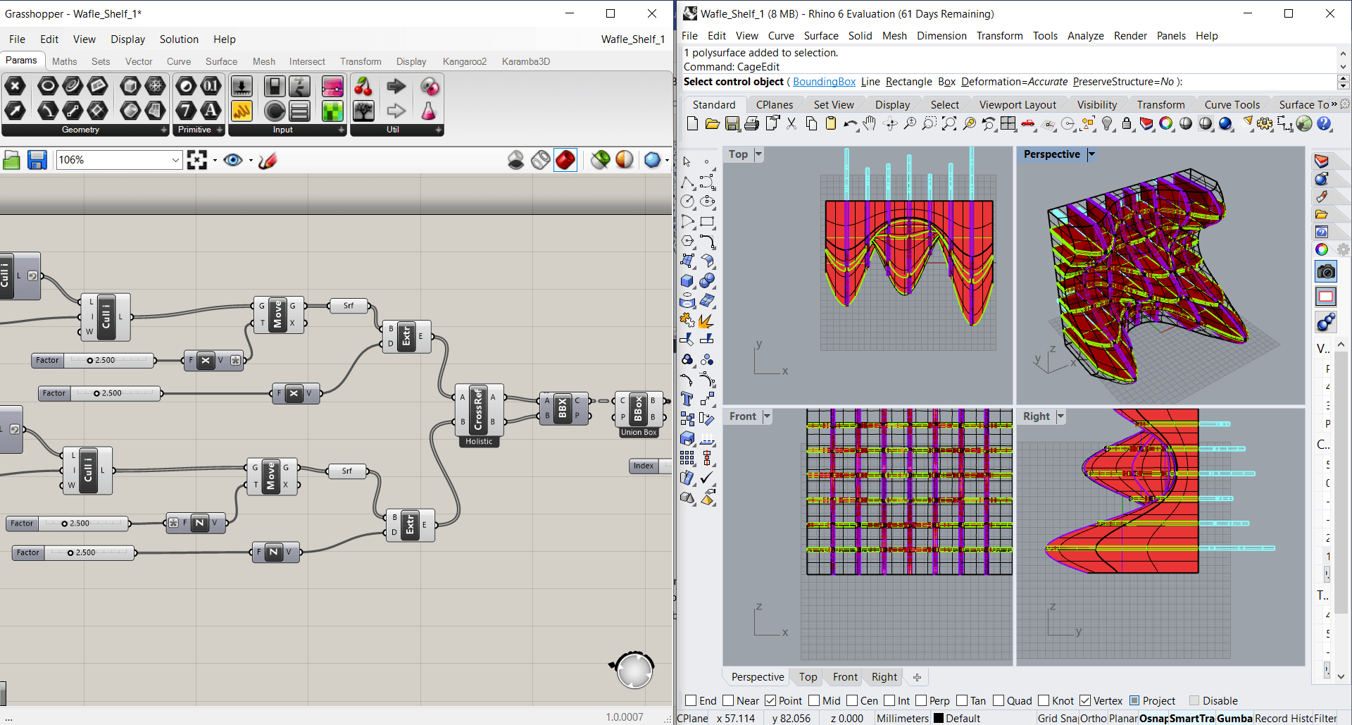 The final 2D parts laid out flat in Rhino, ready for fabrication.