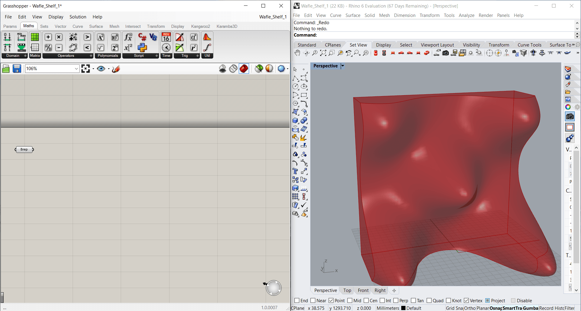 Importing the solid from Rhino into Grasshopper as a Brep component.