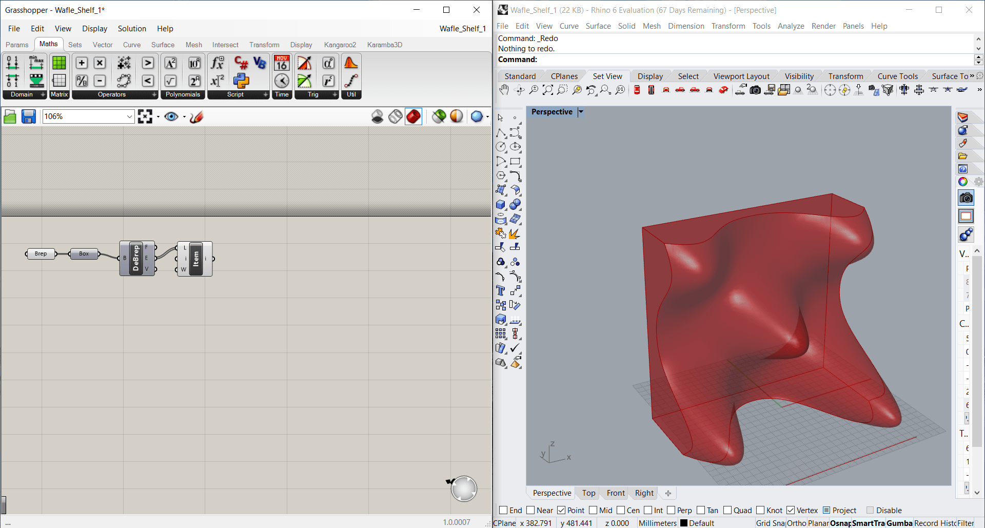Connecting 'Box' and 'Deconstruct Brep' components in Grasshopper.
