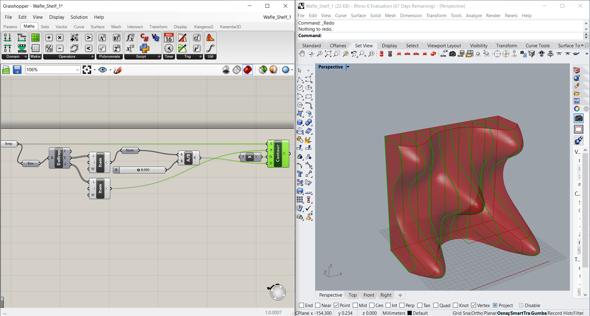 Grasshopper setup for creating sections in the x-direction.