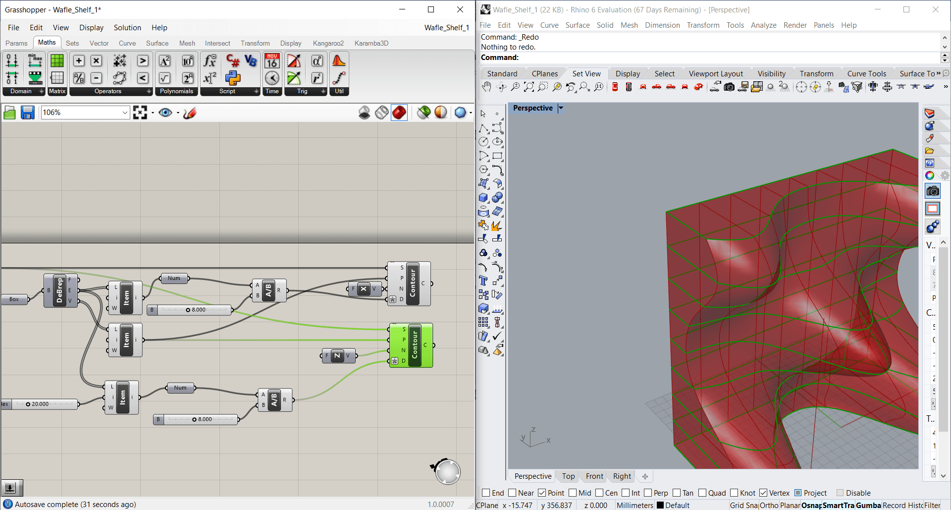 The Grasshopper setup for creating sections in the 'z' direction.